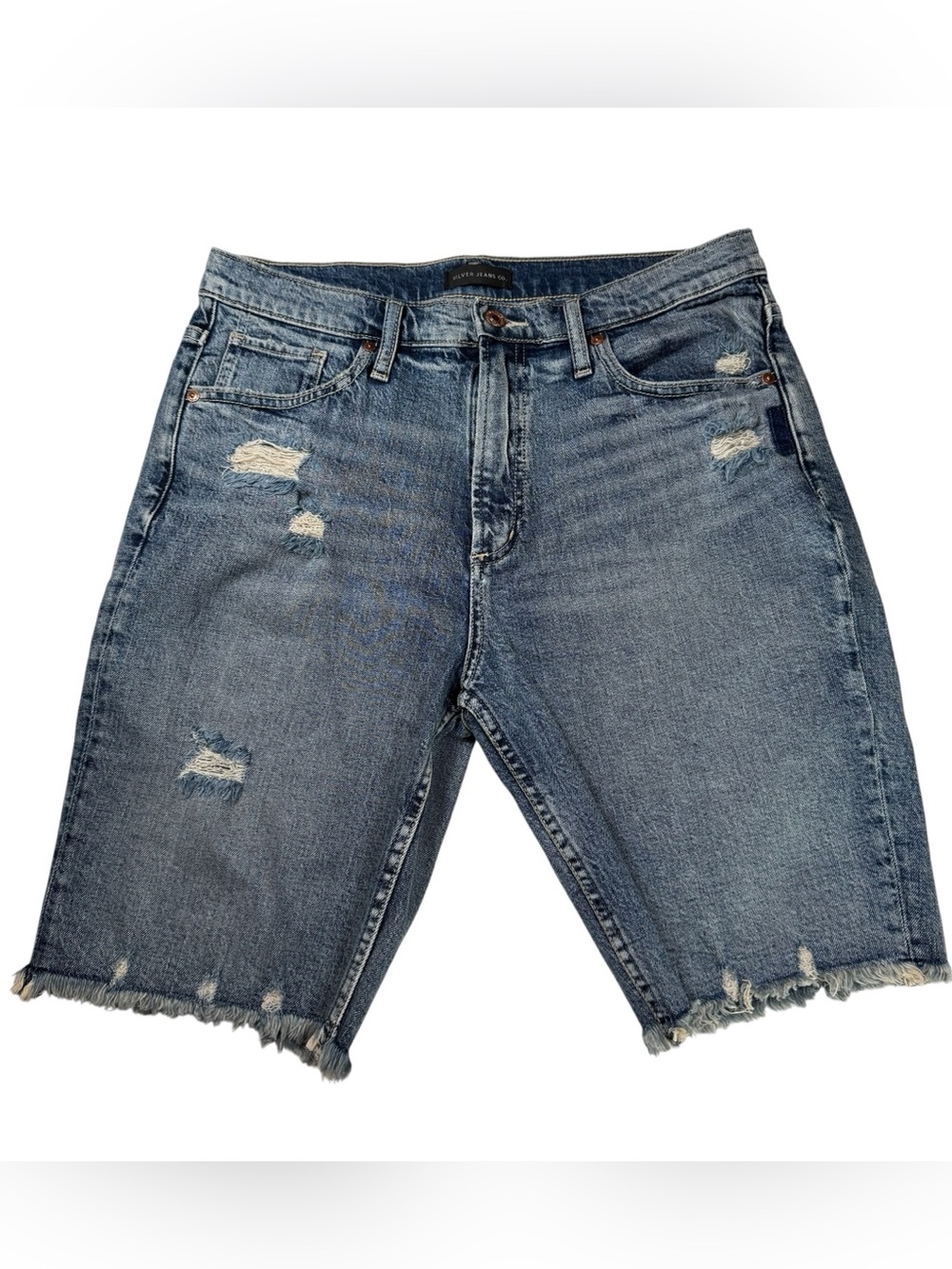 Silver Jeans Frisco Knee Shorts Distressed Raw Hem Denim Shorts W30